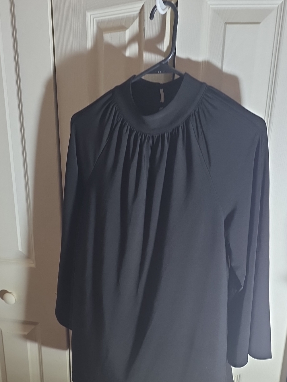 Gathered Mock-Neck Black Women's Blouse